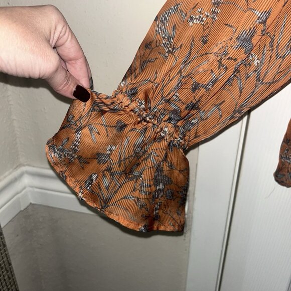 Calligraphie Orange Floral Boho Peasant Long Sleeve Smocked Blouse Size XL - Picture 5 of 10